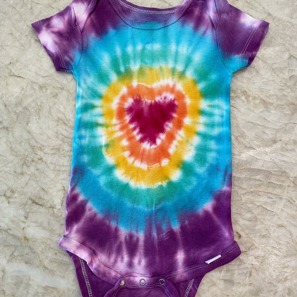 Rainbow tie dye heart baby onesie